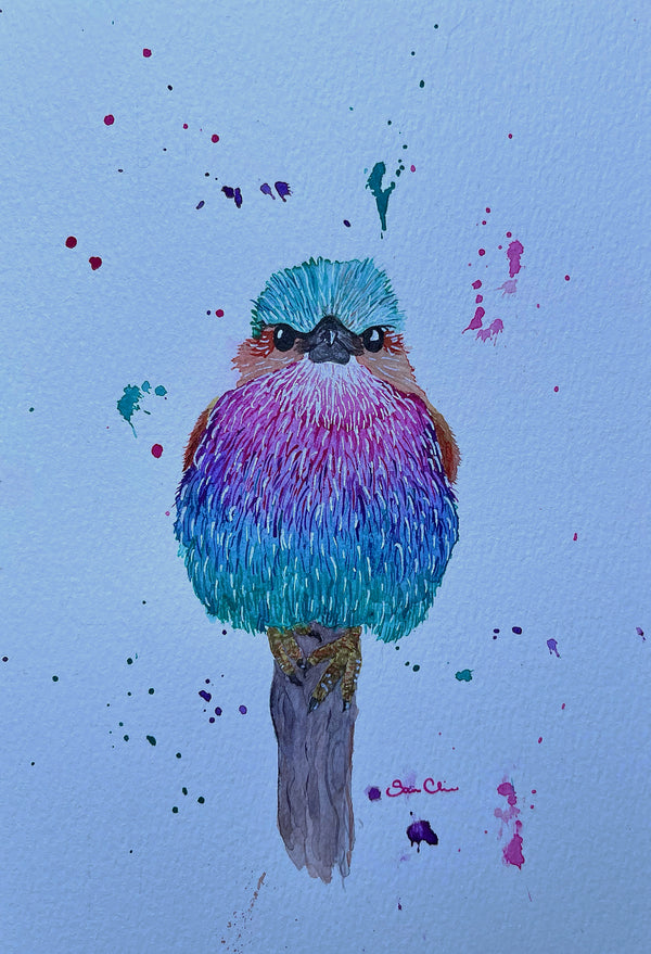 Lilac Breasted Roller (Blue Background) - Watercolor Postcard | Reconnect Club Artwork