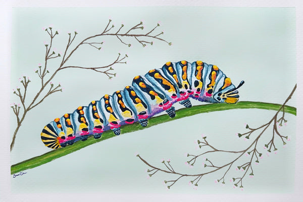 Caterpillar- Watercolor & Gouache Postcard | Reconnect Club Artwork