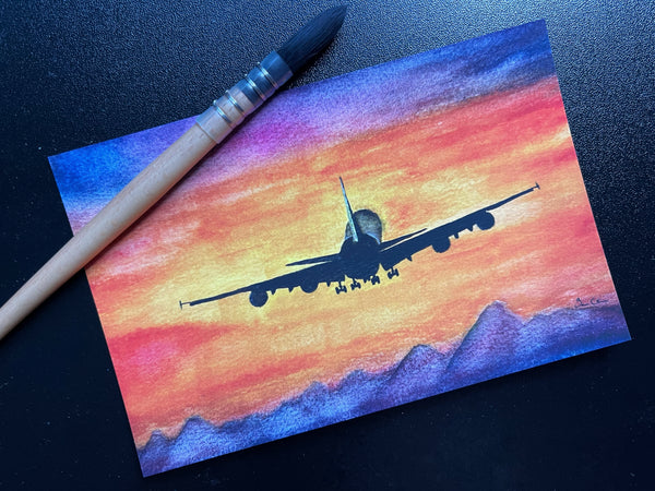 Sunset Takeoff - Watercolor Postcard | Reconnect Club Artwork