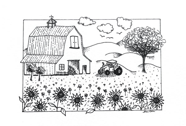 Farm Scene - Ink Postcard | Reconnect Club Artwork