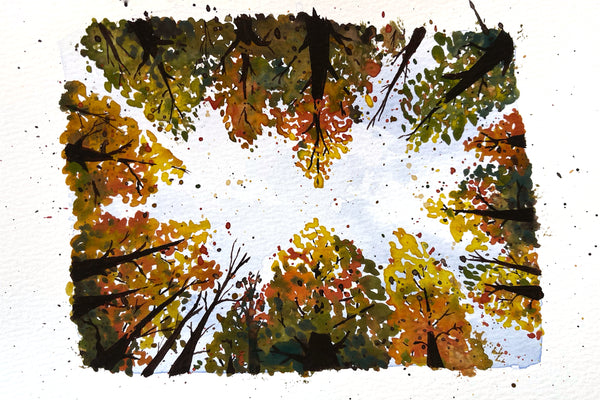 Fall Sky Gazing- Watercolor Postcard | Reconnect Club Artwork
