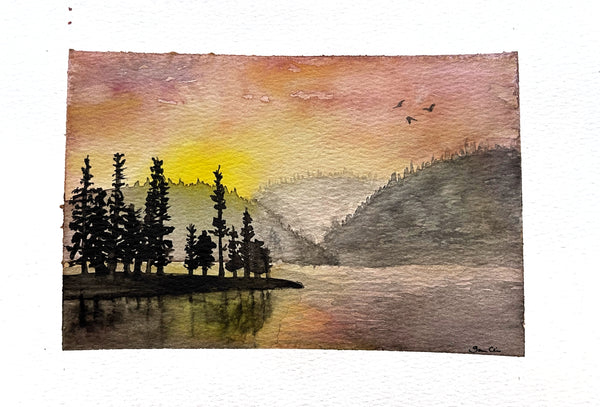 Sunset Lake - Watercolor Postcard | Reconnect Club Artwork