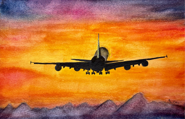 Sunset Takeoff - Watercolor Postcard | Reconnect Club Artwork