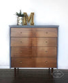 MCM tallboy dresser with stained cascading drawers