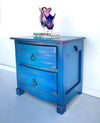 Turquoise and Metallic boho night stand, Mexican Pine