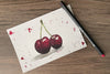Watercolor painting of two cherries and a shadow
