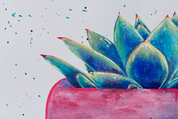 Digital version of a watercolor painting of a succulent for postcard prints