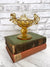 Vintage Amber Candlestick Holder w/ Beaded Panels & Crimped Edges by Fenton for L.G. Wright Glass