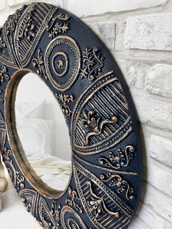 Hand Painted Blue and Rose Gold Mirror