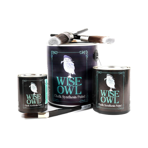 Wise Owl Chalk Synthesis Paint in pints, quarts, and gallons. Perfect with Cling On synthetic brushes.
