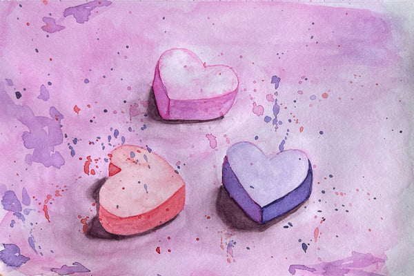 Candy Hearts - Watercolor Postcard | Reconnect Club Artwork