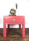 Campaign Style End Table in Coral Crush with Original Brass Hardware