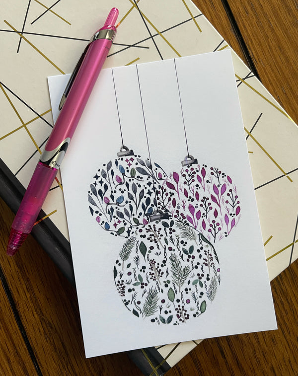 Christmas Ornaments- Mixed Media Postcard | Reconnect Club Artwork