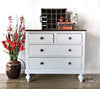 Gray Dresser with Wood Top and black knobs