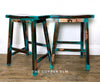 Java stained barstools with turquoise and copper leaf accents for a country boho look