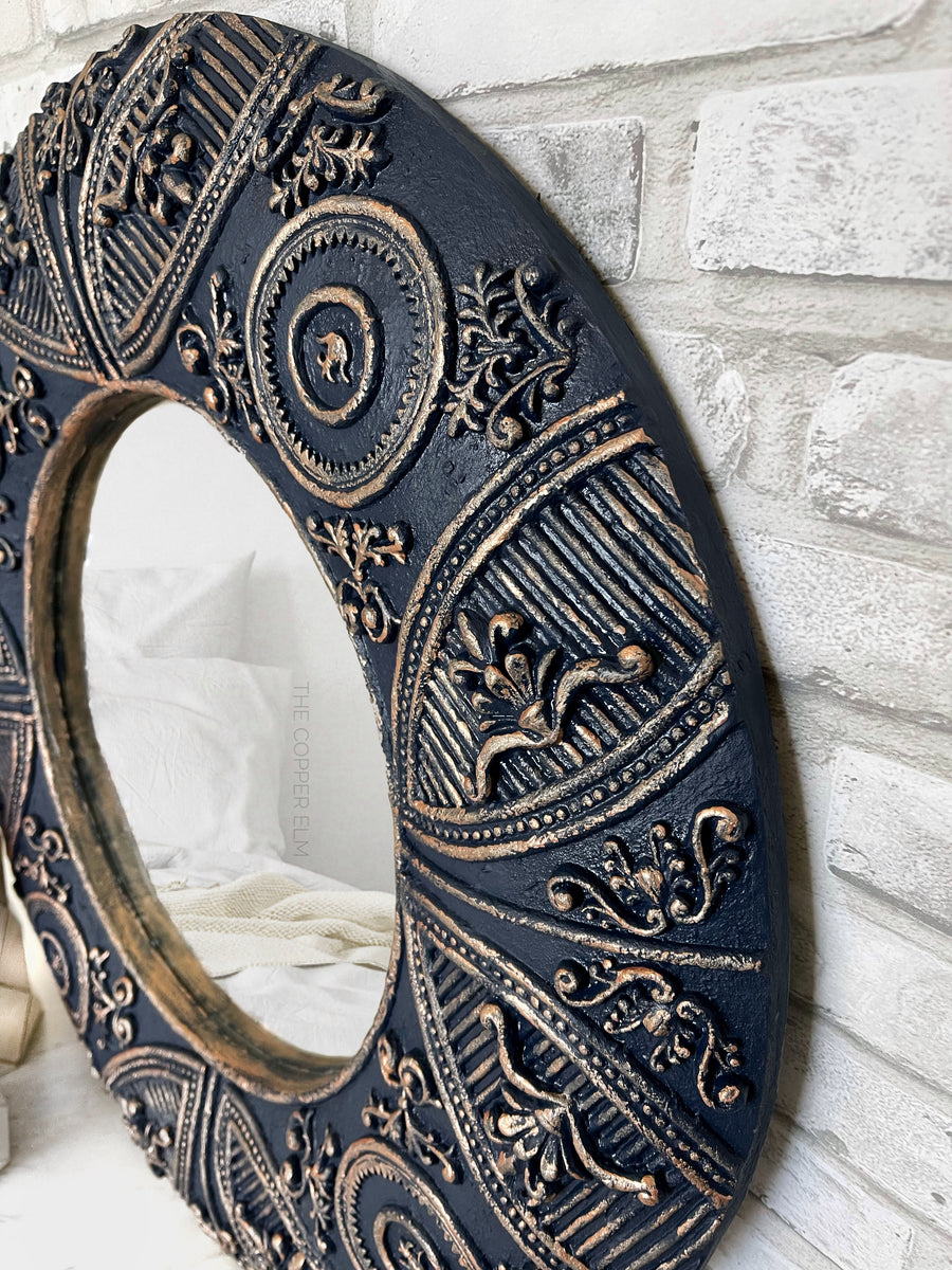 Hand Painted Blue and Rose Gold Mirror The Copper Elm