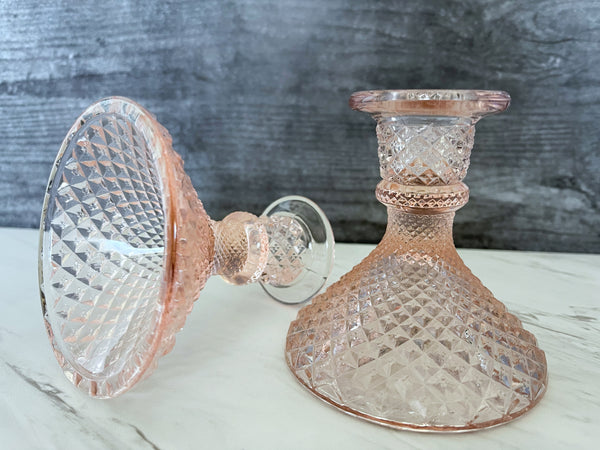 Westmoreland English Hobnail Candlesticks in Pink
