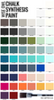 Wise Owl Chalk Synthesis Paint color chart with a wide array of colors in neutrals, soft pastels, and bold options.