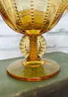 Vintage Amber Candlestick Holder w/ Beaded Panels & Crimped Edges by Fenton for L.G. Wright Glass
